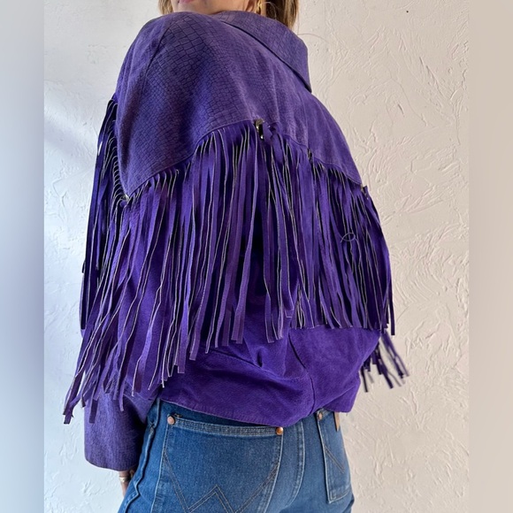 Cuir Classique Jackets & Blazers - Vintage Purple Leather Fringe Jacket